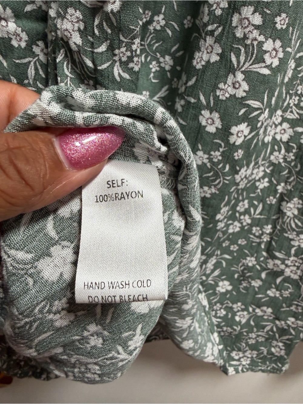 Easel Blouse Sz L Green Floral Long Sleeve Pleated Crochet Cottage-core Boho - Picture 7 of 9